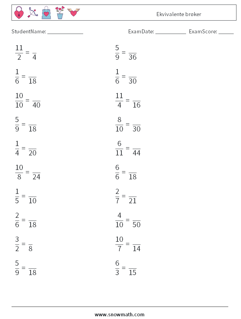 (20) Ekvivalente brøker MathWorksheets 9