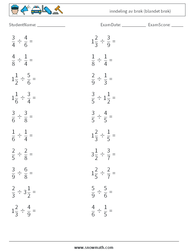(20) inndeling av brøk (blandet brøk) MathWorksheets 18