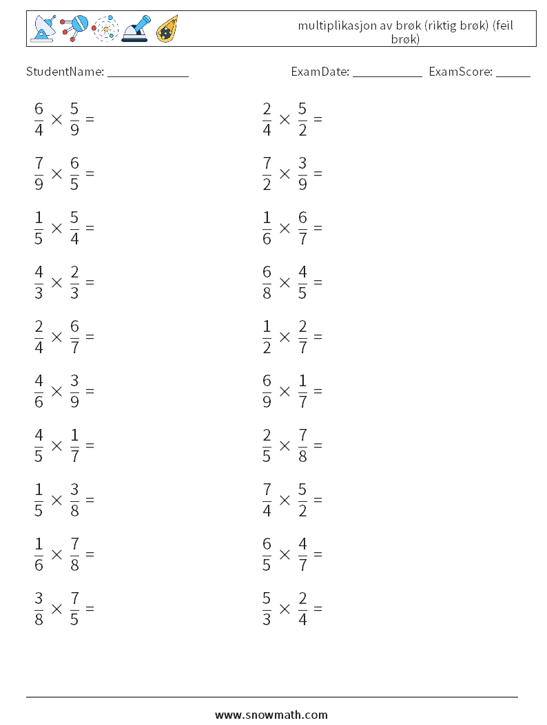 (20) multiplikasjon av brøk (riktig brøk) (feil brøk) MathWorksheets 9