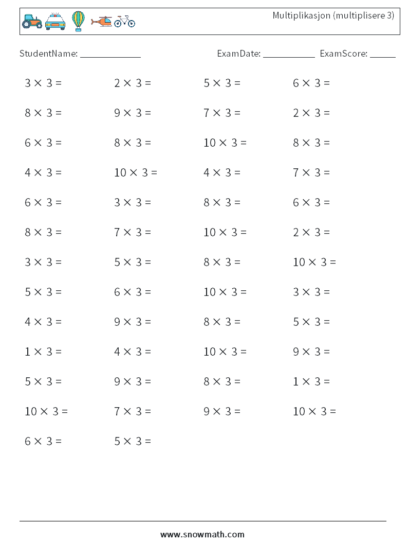 (50) Multiplikasjon (multiplisere 3)