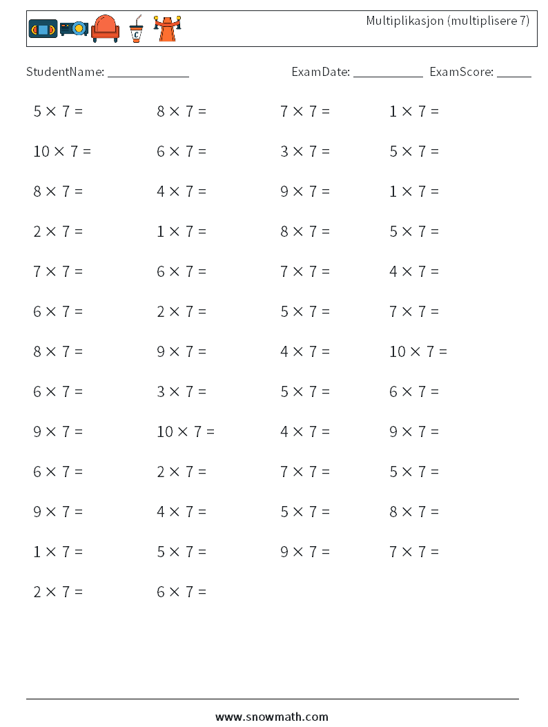 (50) Multiplikasjon (multiplisere 7)