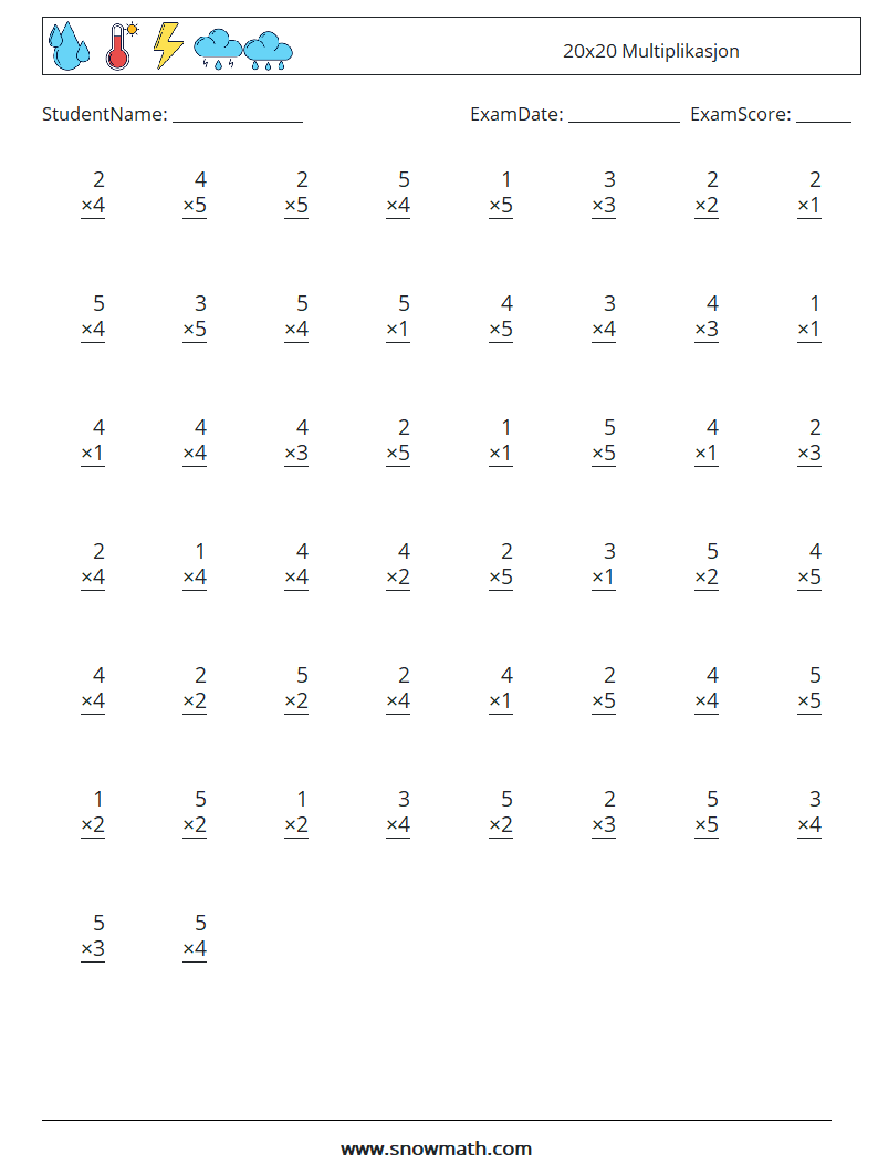 (50) 20x20 Multiplikasjon MathWorksheets 10