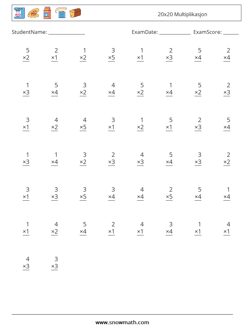 (50) 20x20 Multiplikasjon MathWorksheets 12