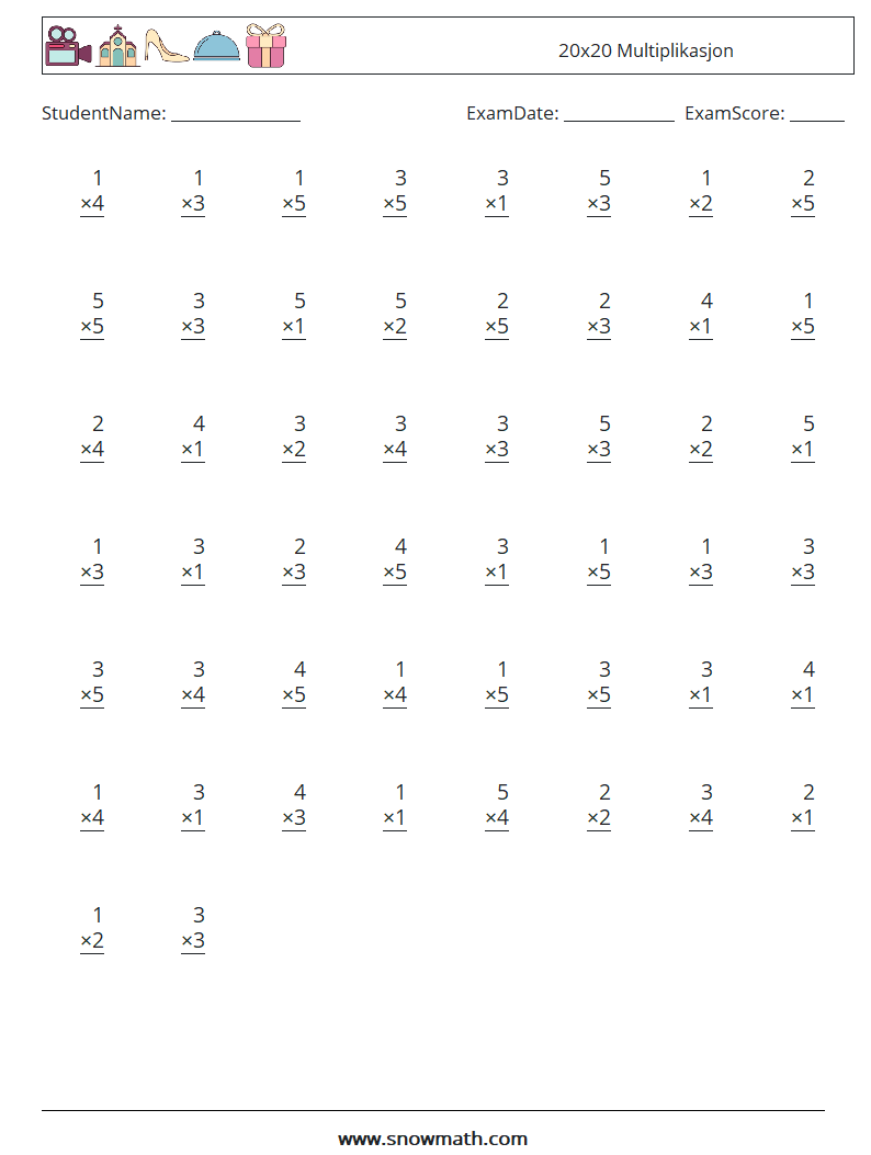 (50) 20x20 Multiplikasjon MathWorksheets 14