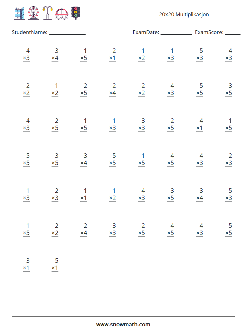 (50) 20x20 Multiplikasjon MathWorksheets 2