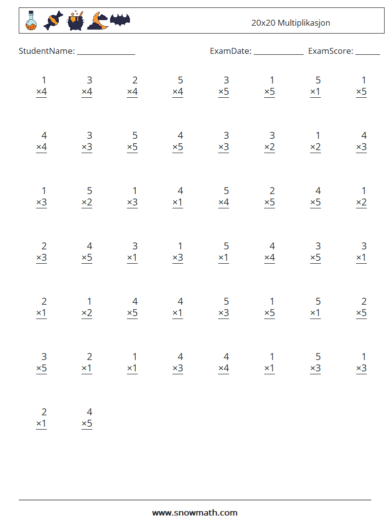 (50) 20x20 Multiplikasjon MathWorksheets 3