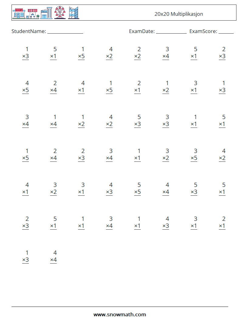 (50) 20x20 Multiplikasjon MathWorksheets 4