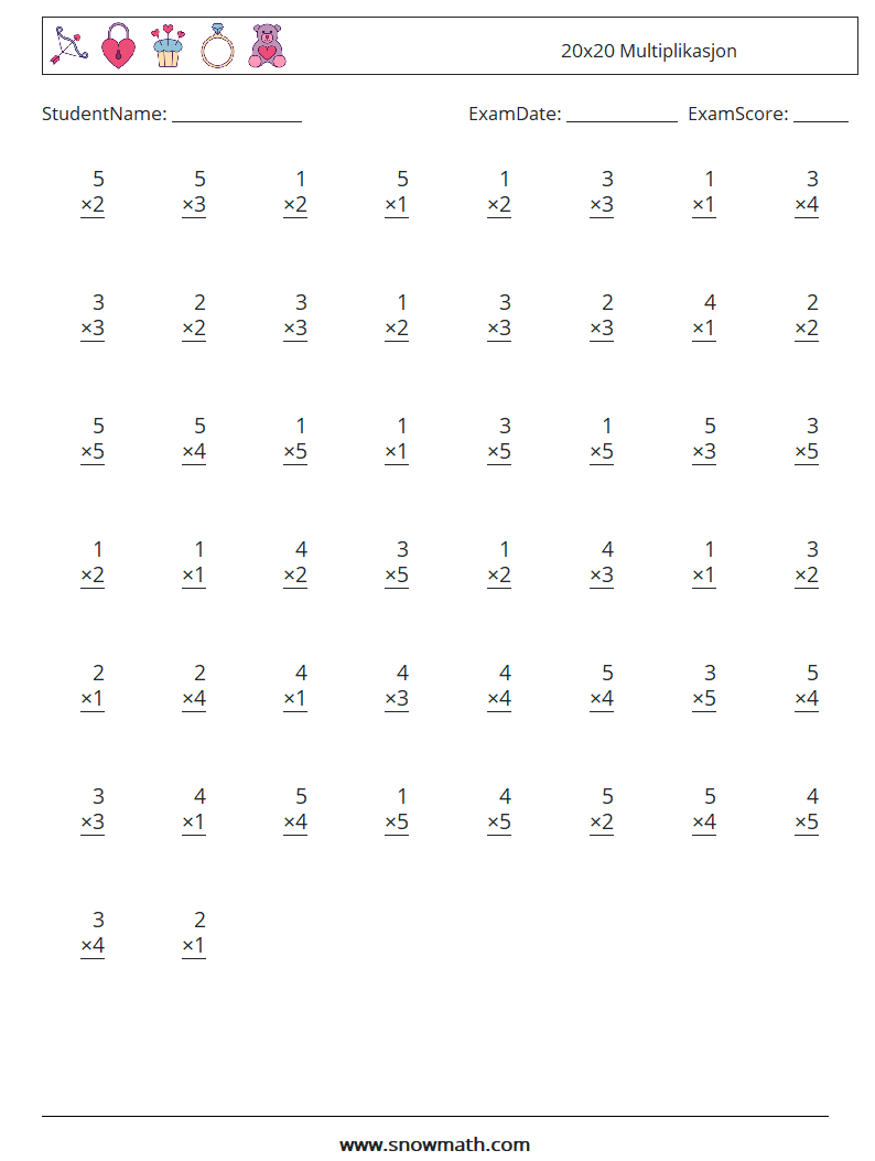 (50) 20x20 Multiplikasjon MathWorksheets 5