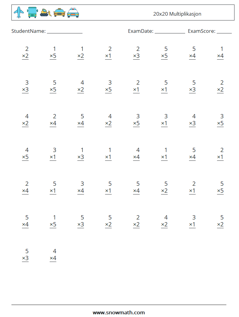 (50) 20x20 Multiplikasjon MathWorksheets 7