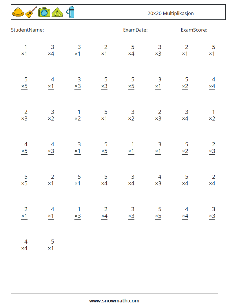 (50) 20x20 Multiplikasjon MathWorksheets 8