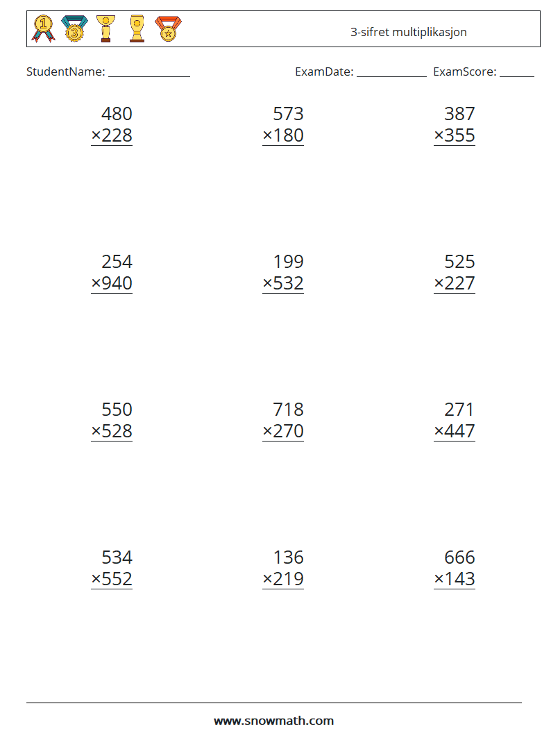 (12) 3-sifret multiplikasjon
