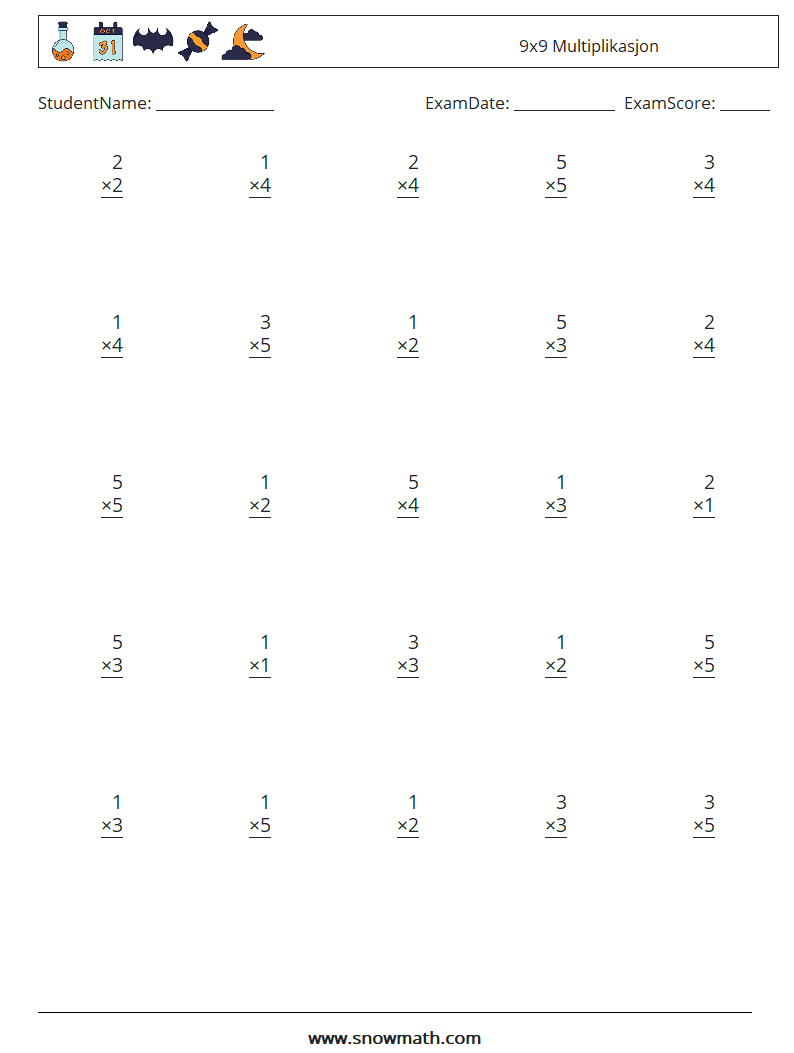 (25) 9x9 Multiplikasjon MathWorksheets 5