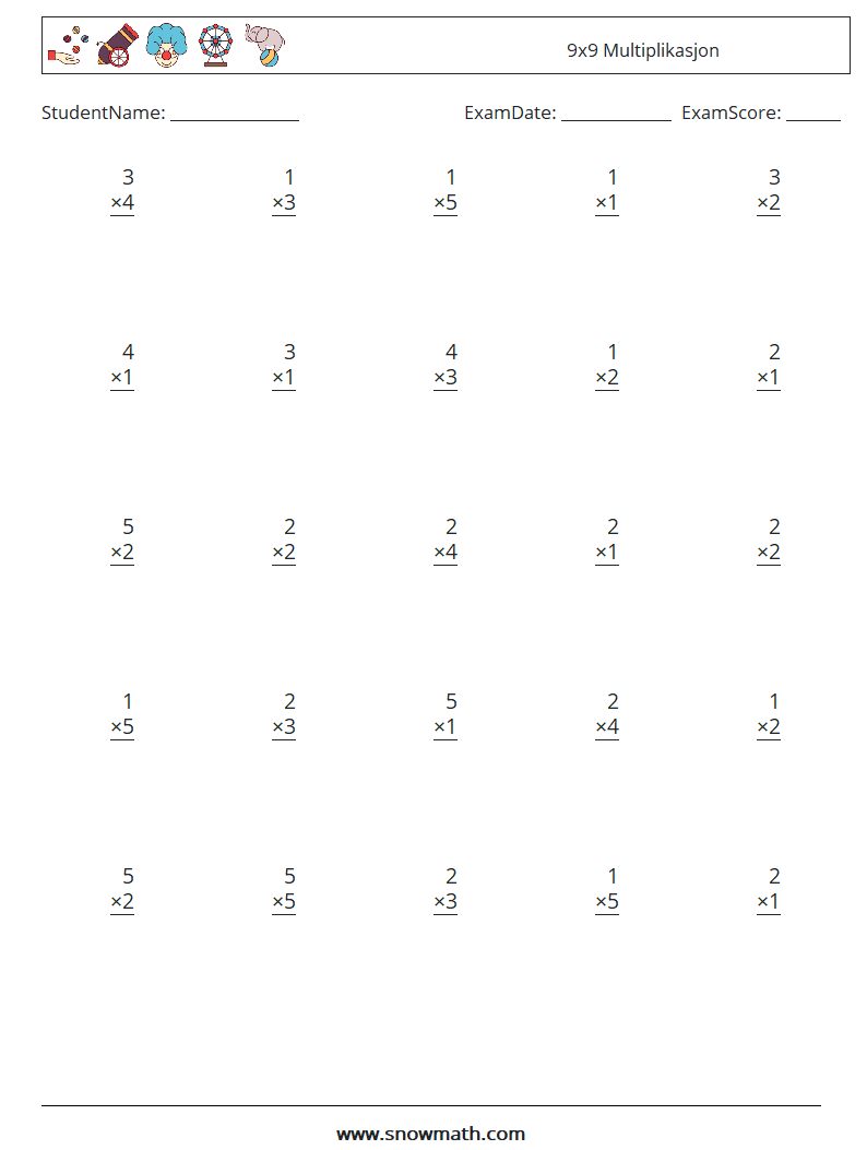 (25) 9x9 Multiplikasjon MathWorksheets 6