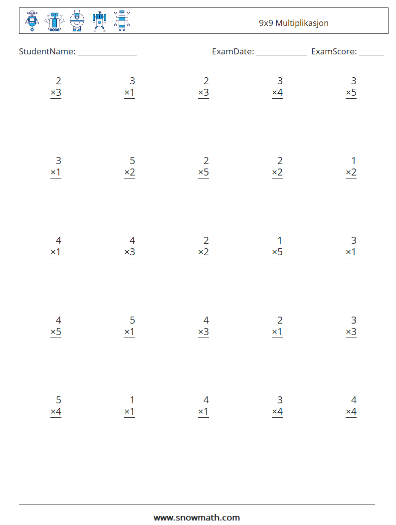 (25) 9x9 Multiplikasjon MathWorksheets 7