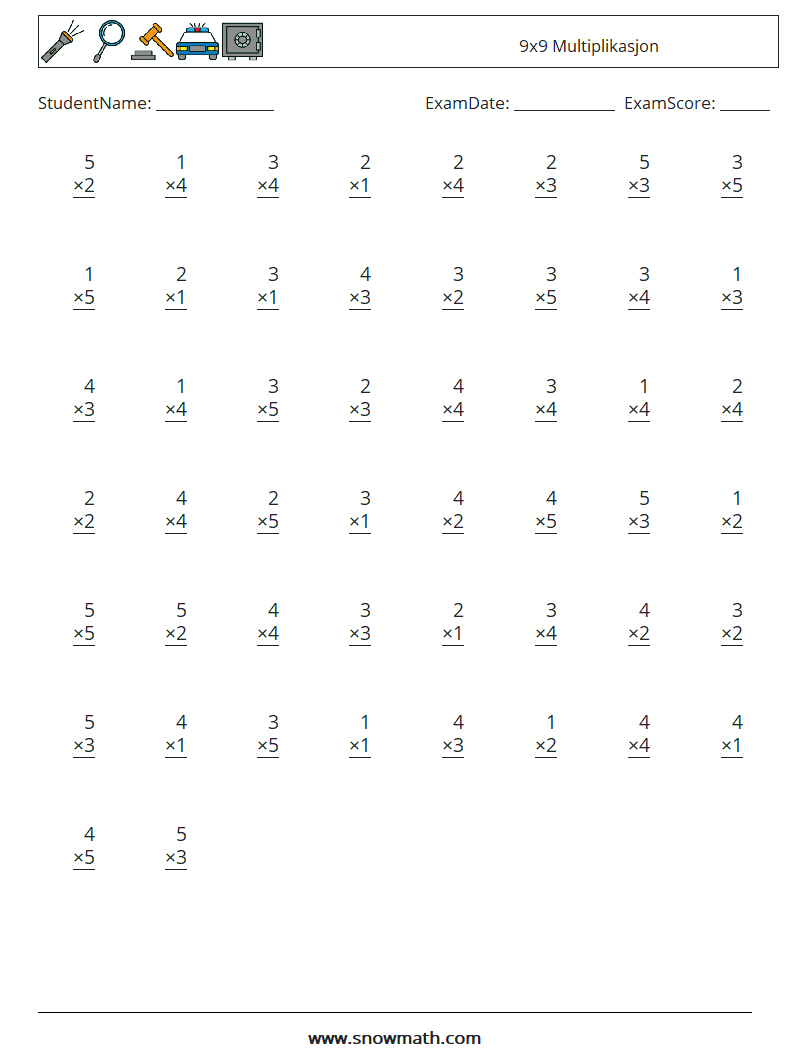 (50) 9x9 Multiplikasjon MathWorksheets 8