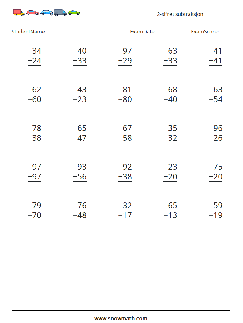 (25) 2-sifret subtraksjon