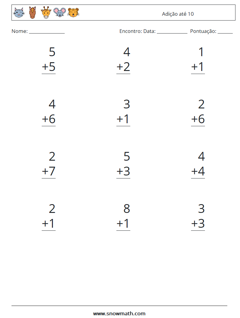 (12) Adição até 10 planilhas matemáticas 3
