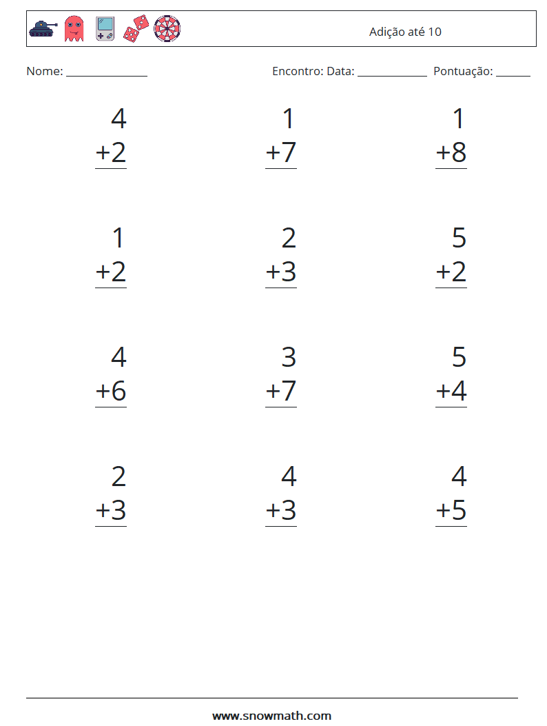 (12) Adição até 10 planilhas matemáticas 4