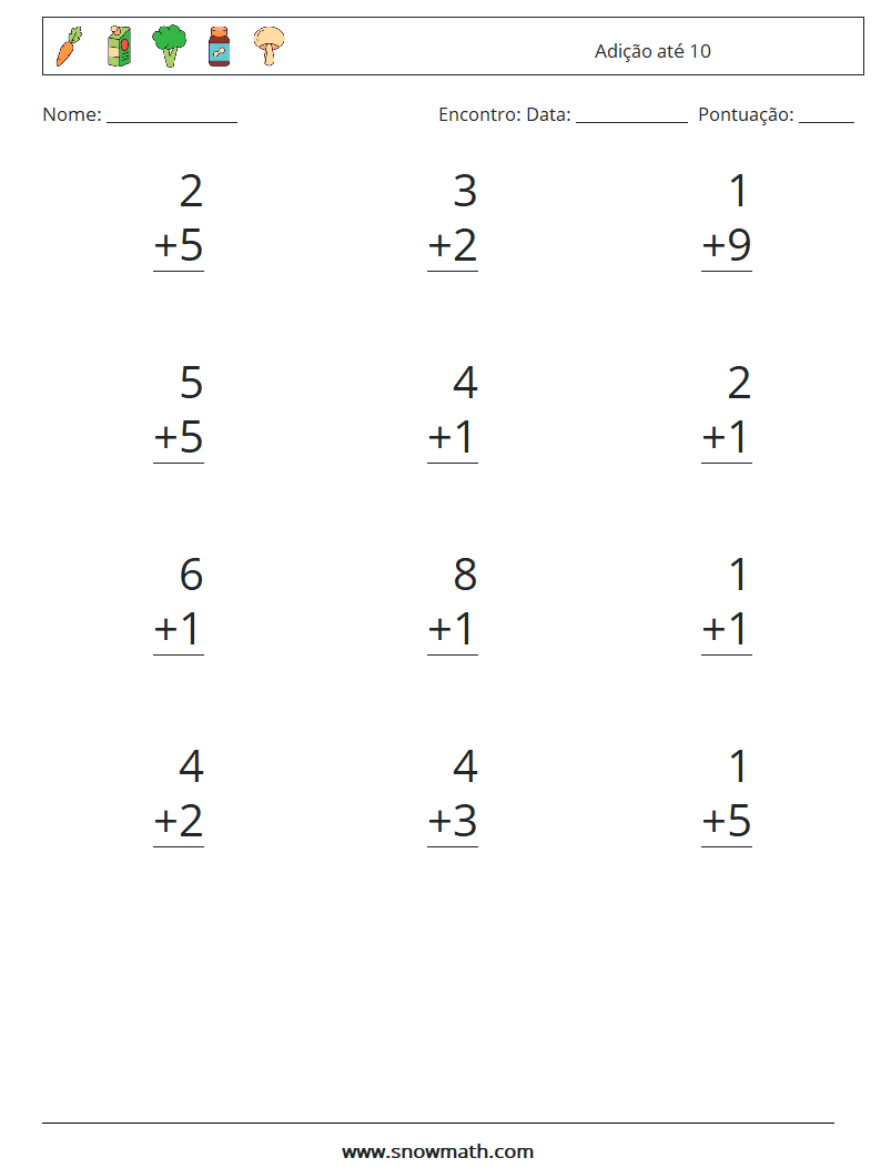 (12) Adição até 10 planilhas matemáticas 5