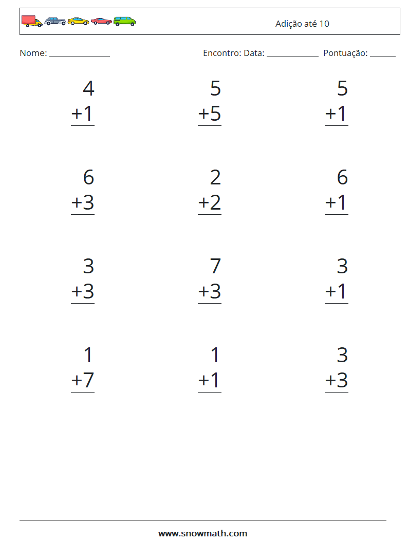 (12) Adição até 10 planilhas matemáticas 6