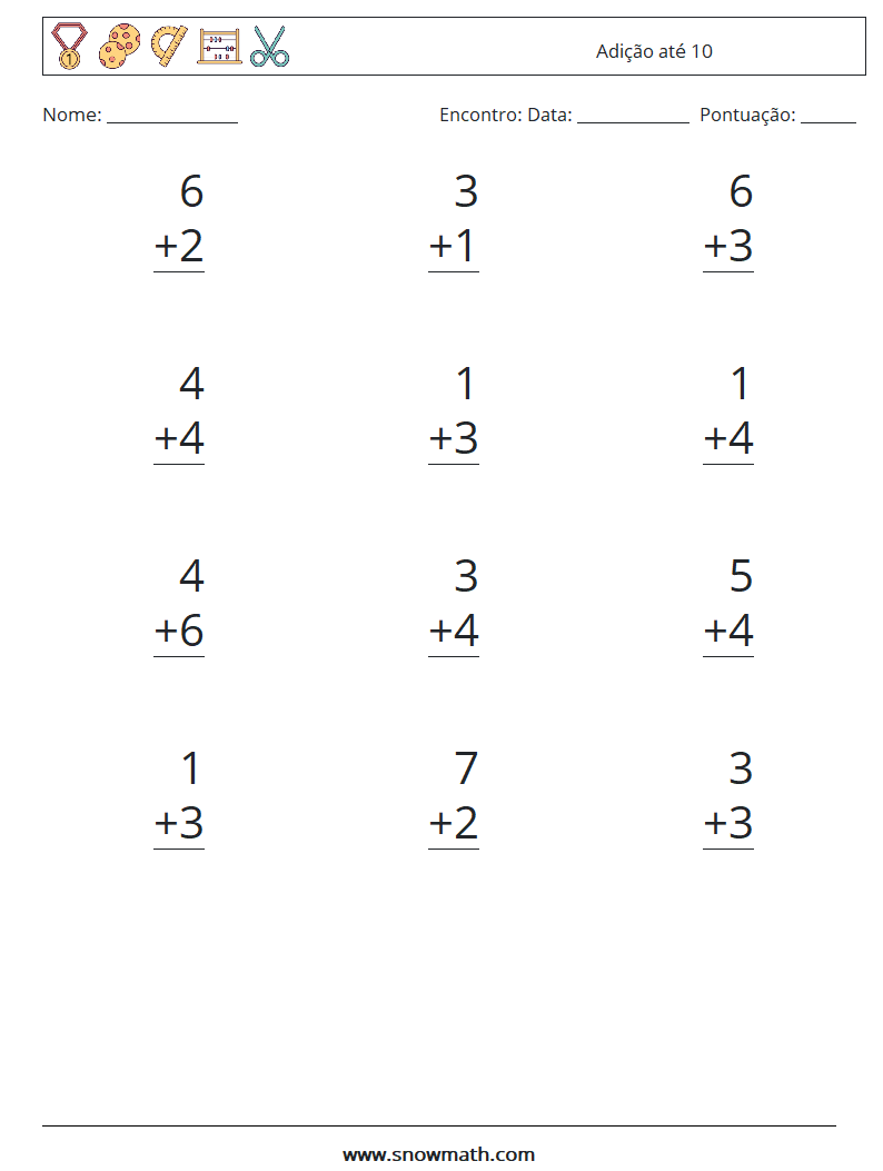 (12) Adição até 10 planilhas matemáticas 8