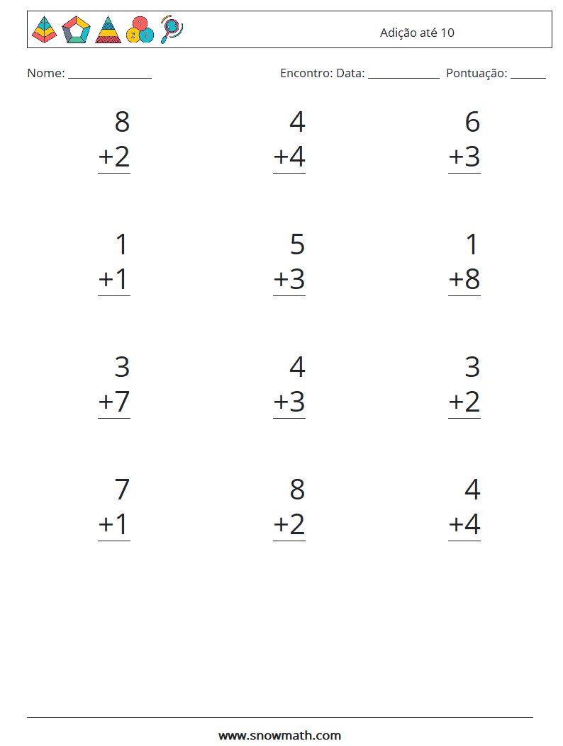 (12) Adição até 10 planilhas matemáticas 9