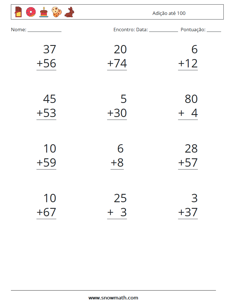 (12) Adição até 100 planilhas matemáticas 6