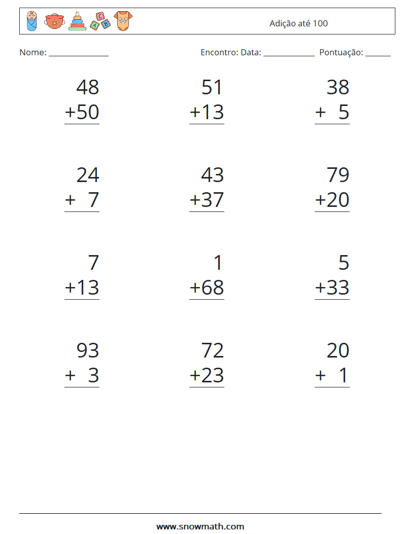 (12) Adição até 100 planilhas matemáticas 8