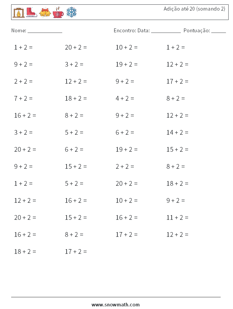 (50) Adição até 20 (somando 2) planilhas matemáticas 8