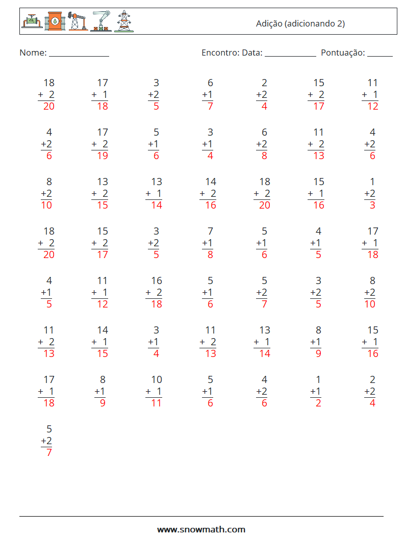 (50) Adição (adicionando 2) planilhas matemáticas 13 Pergunta, Resposta