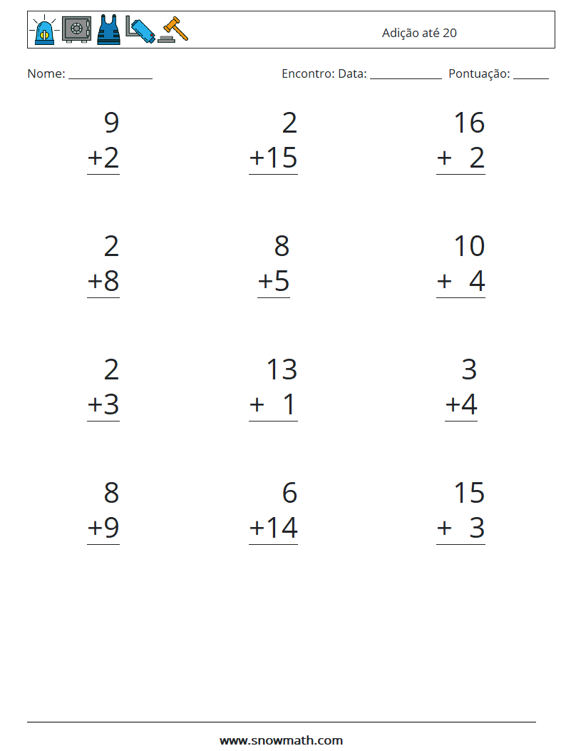 (12) Adição até 20 planilhas matemáticas 14
