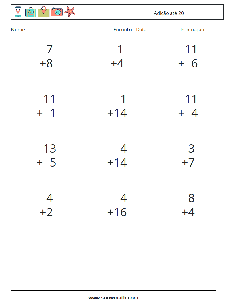 (12) Adição até 20 planilhas matemáticas 17
