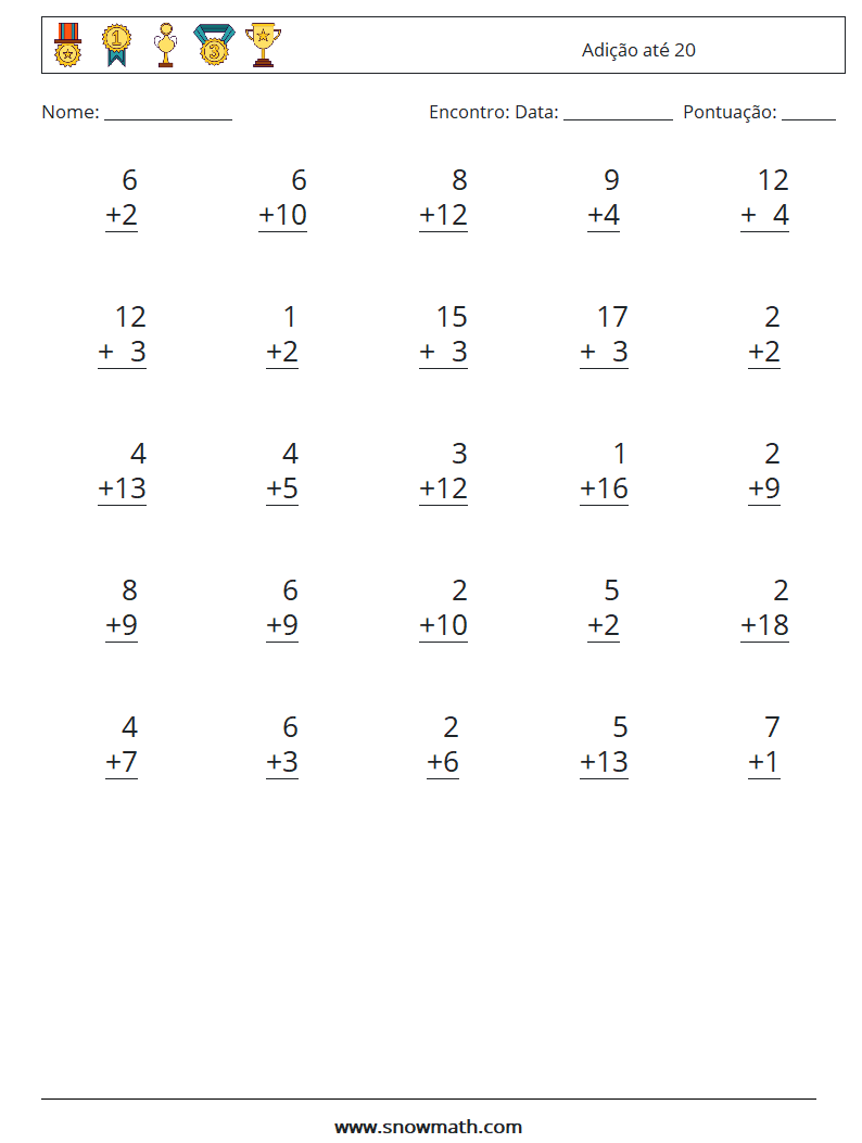 (25) Adição até 20 planilhas matemáticas 15