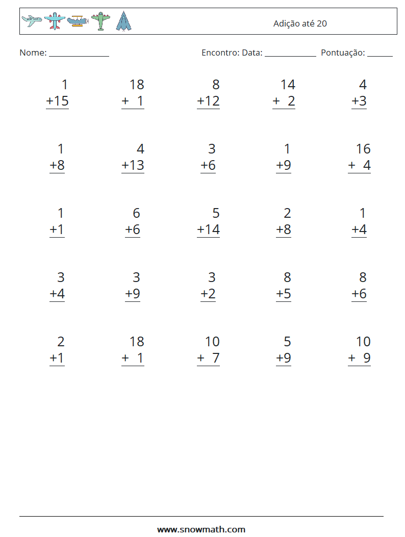 (25) Adição até 20 planilhas matemáticas 17