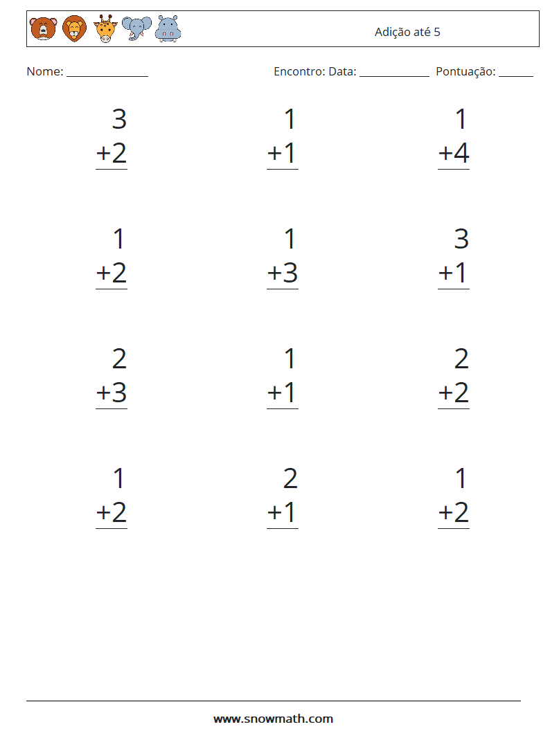 (12) Adição até 5 planilhas matemáticas 6