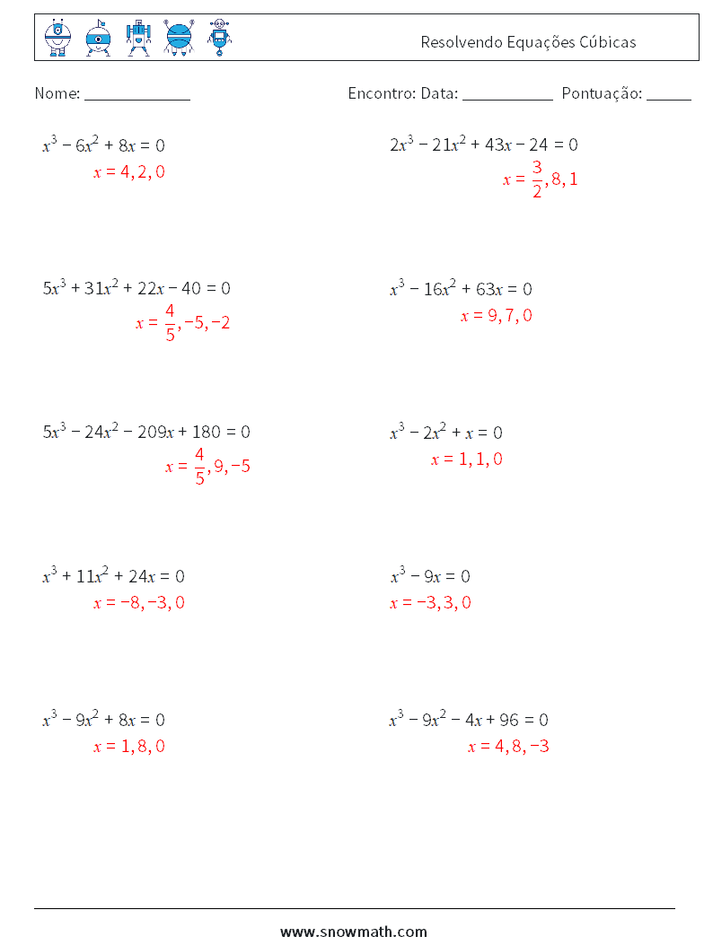 Resolvendo Equações Cúbicas planilhas matemáticas 1 Pergunta, Resposta