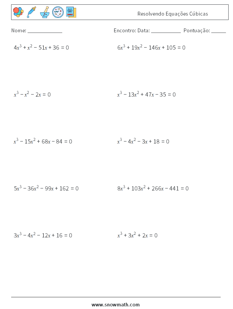 Resolvendo Equações Cúbicas planilhas matemáticas 2