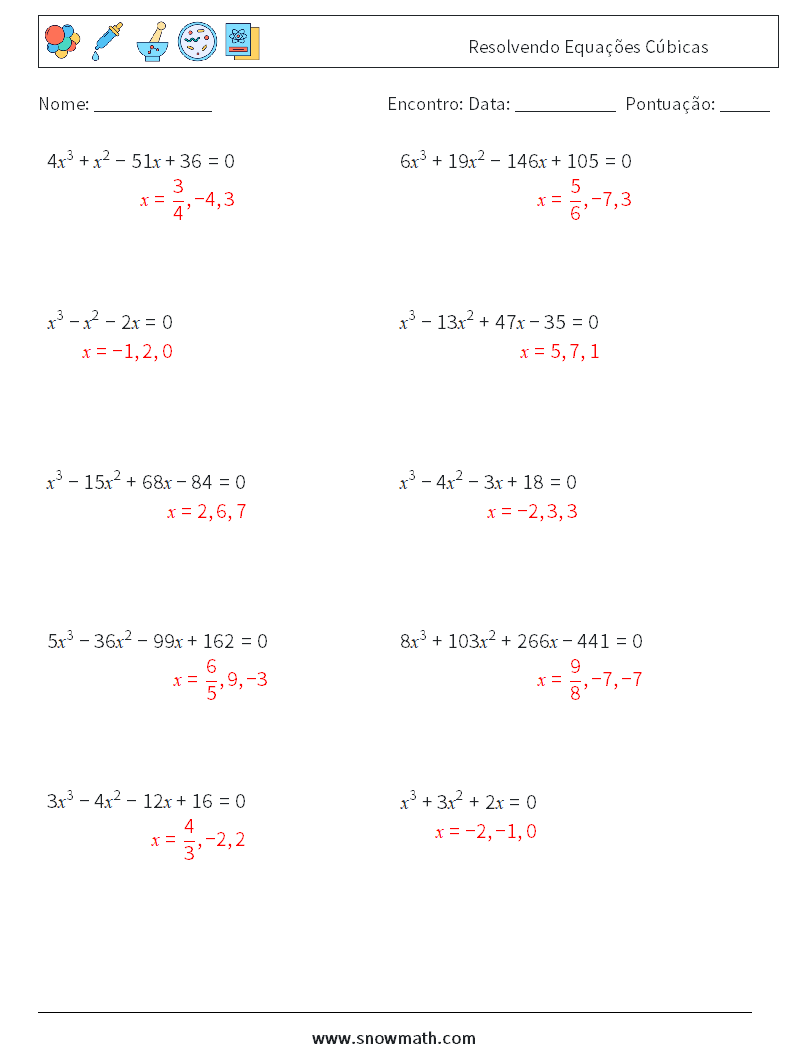 Resolvendo Equações Cúbicas planilhas matemáticas 2 Pergunta, Resposta