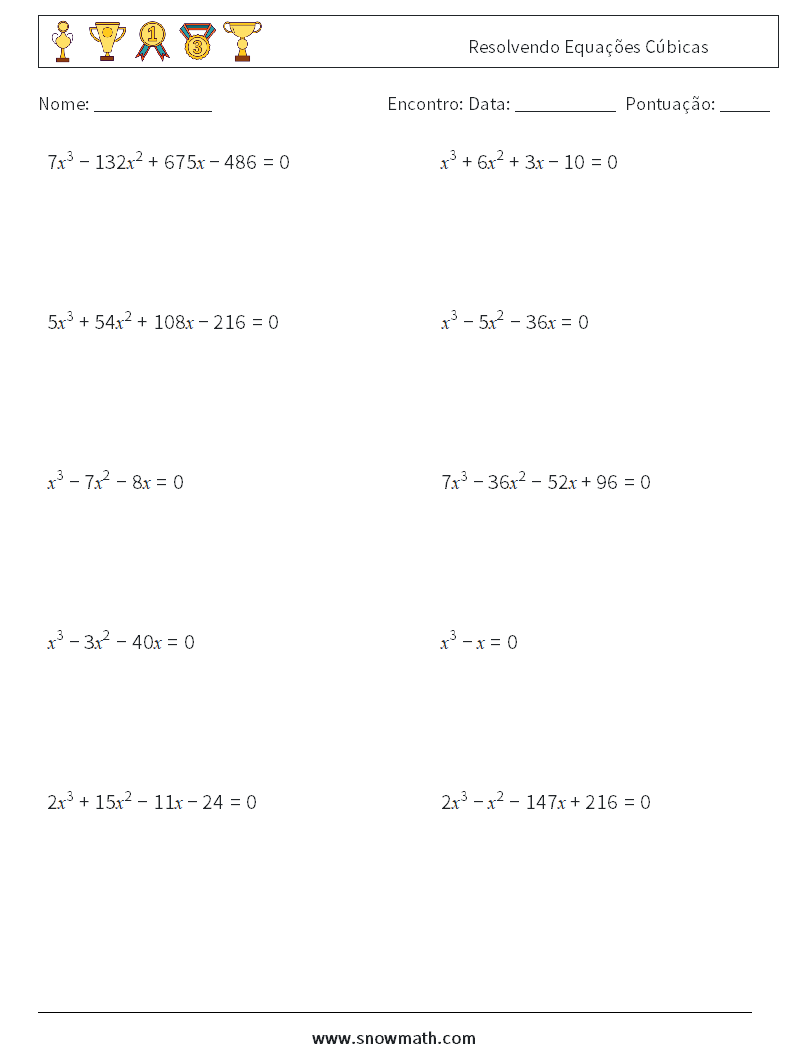 Resolvendo Equações Cúbicas planilhas matemáticas 3