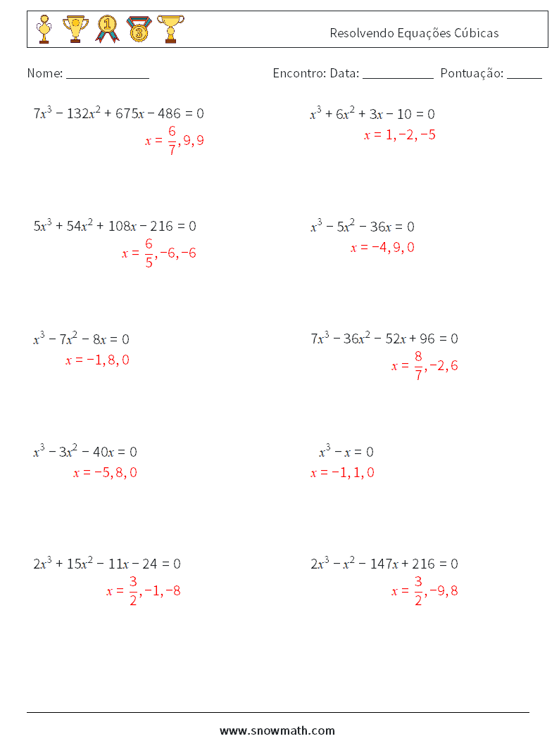 Resolvendo Equações Cúbicas planilhas matemáticas 3 Pergunta, Resposta
