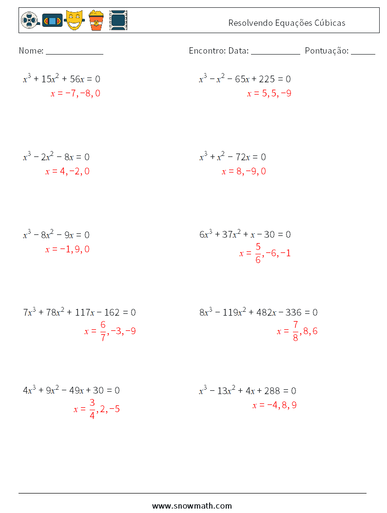 Resolvendo Equações Cúbicas planilhas matemáticas 4 Pergunta, Resposta