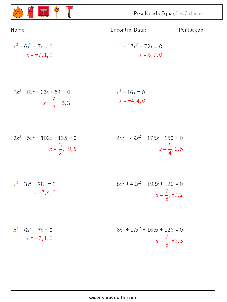 Resolvendo Equações Cúbicas planilhas matemáticas 5 Pergunta, Resposta