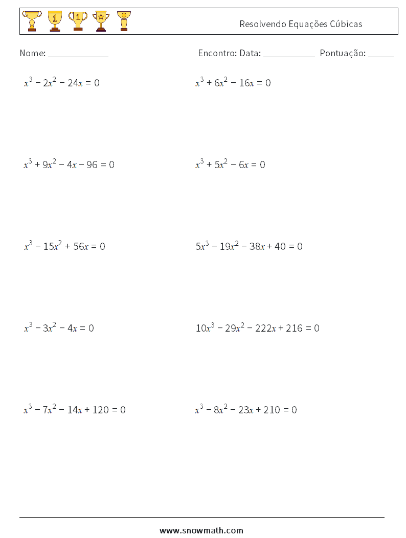 Resolvendo Equações Cúbicas planilhas matemáticas 6
