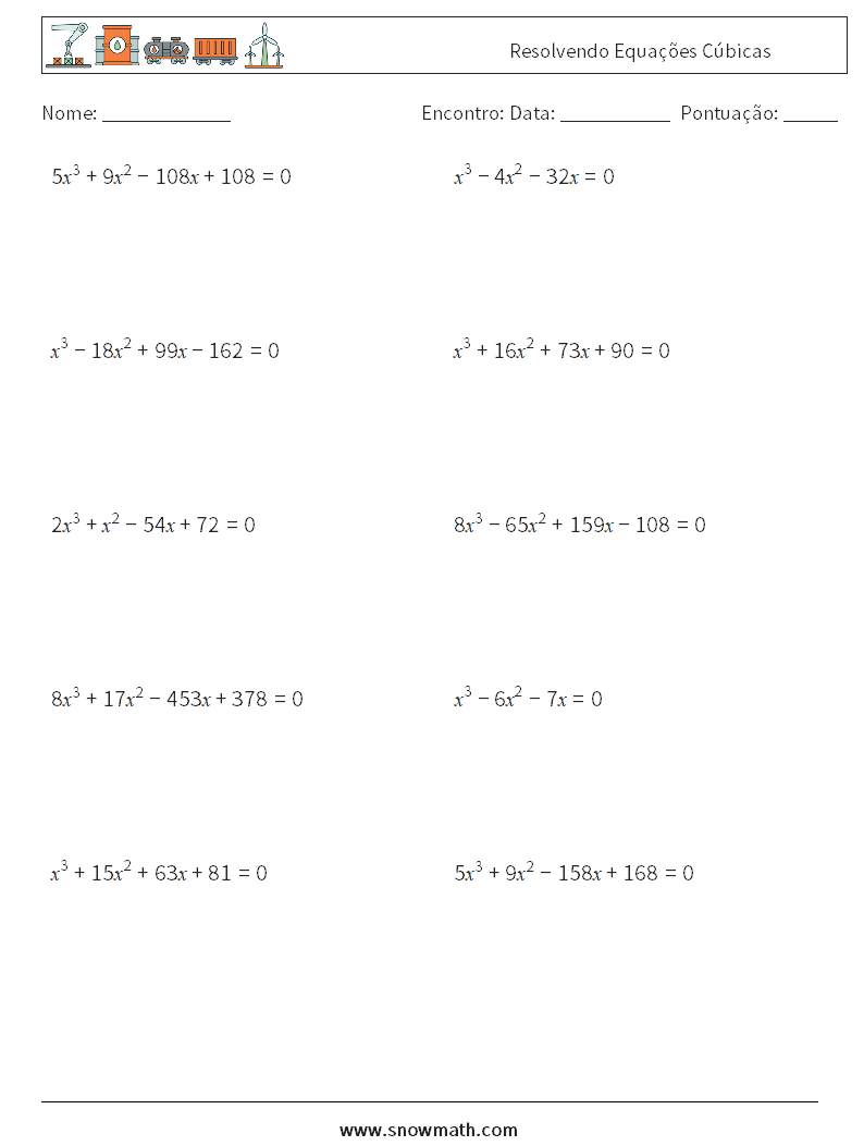 Resolvendo Equações Cúbicas planilhas matemáticas 7