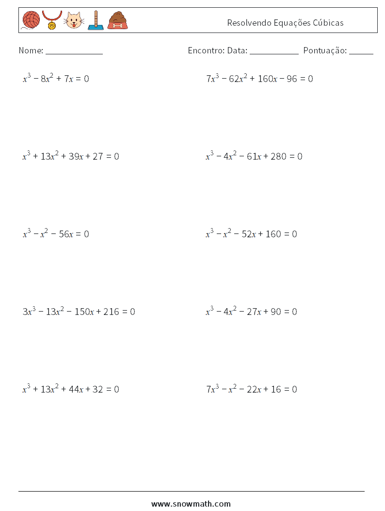 Resolvendo Equações Cúbicas planilhas matemáticas 8