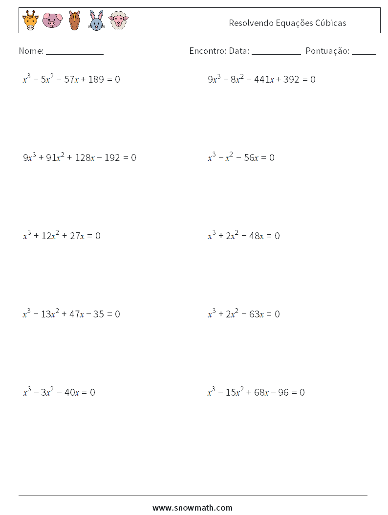 Resolvendo Equações Cúbicas planilhas matemáticas 9