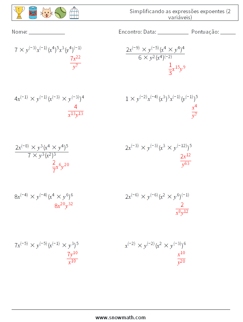  Simplificando as expressões expoentes (2 variáveis) planilhas matemáticas 2 Pergunta, Resposta
