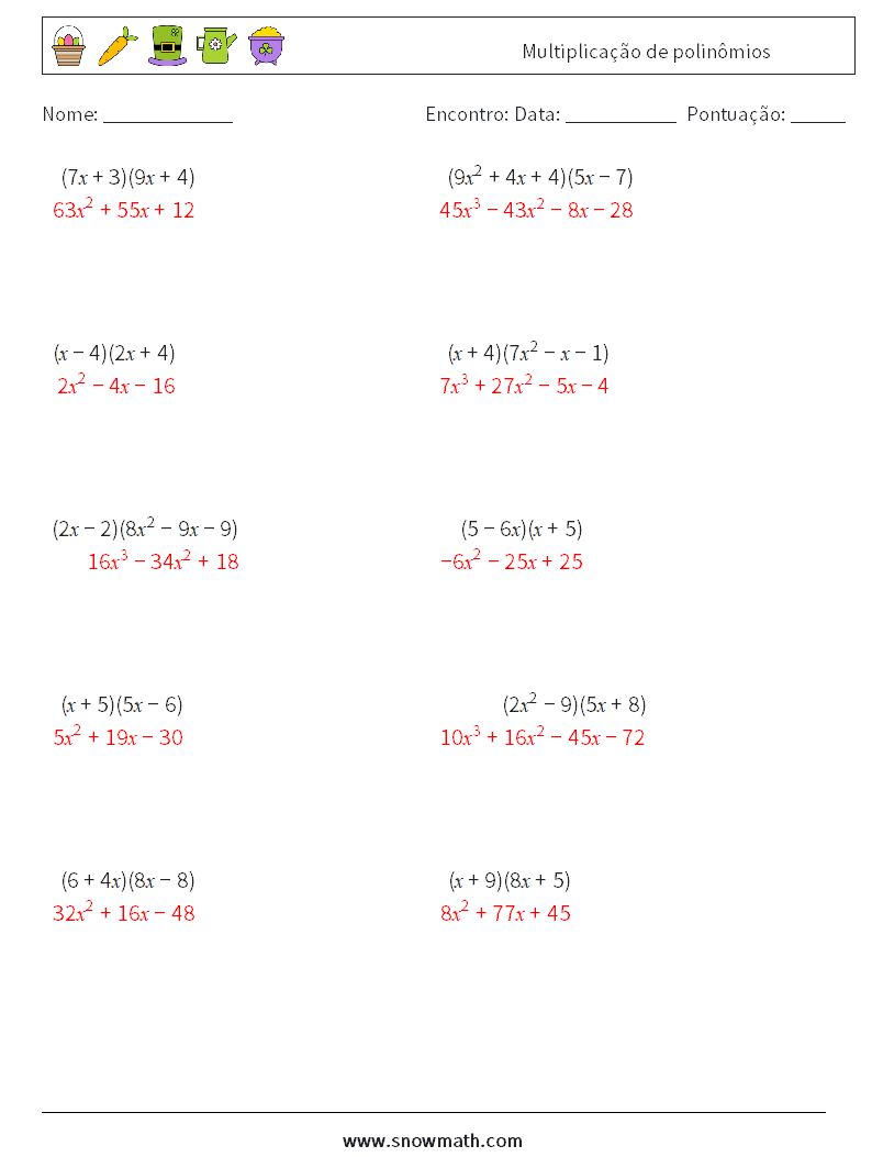 Multiplicação de polinômios planilhas matemáticas 1 Pergunta, Resposta
