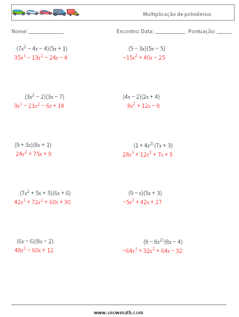 Multiplicação de polinômios planilhas matemáticas 2 Pergunta, Resposta