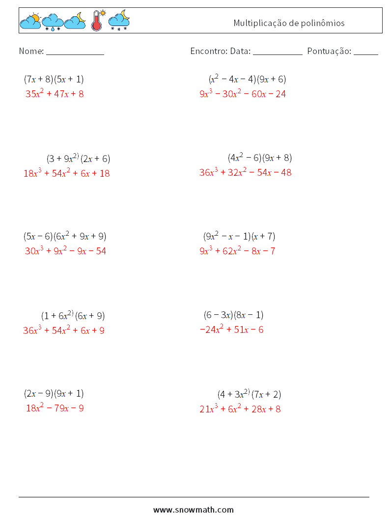 Multiplicação de polinômios planilhas matemáticas 4 Pergunta, Resposta